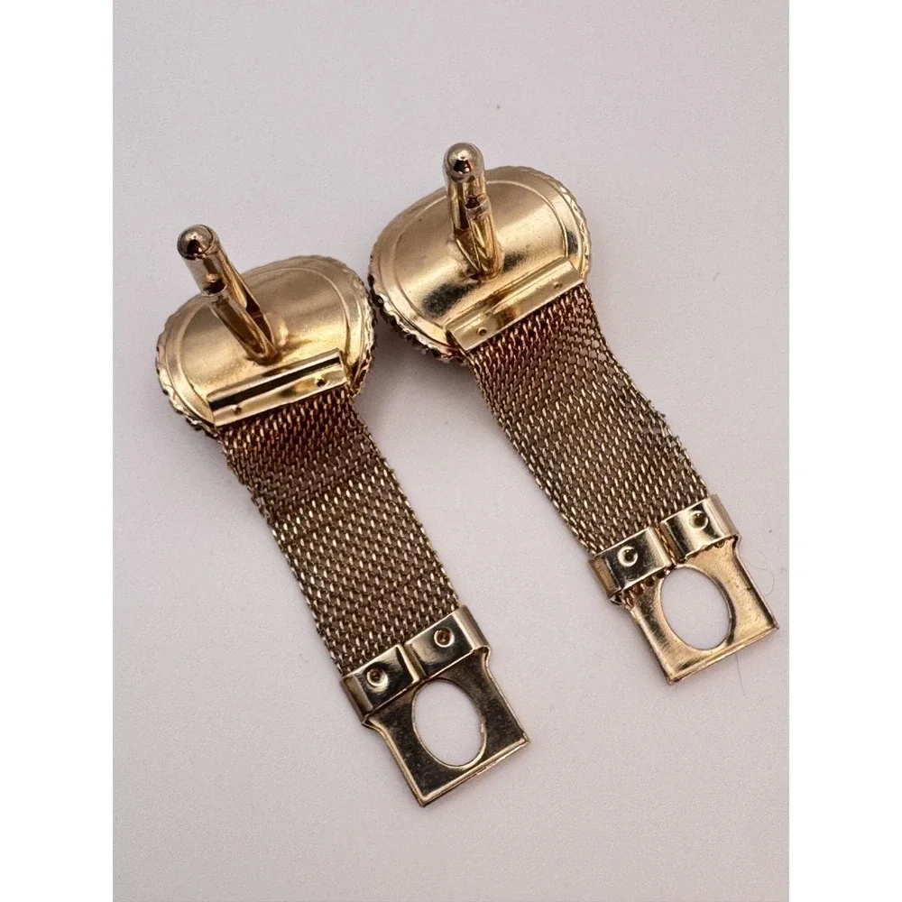 Vintage Mesh Cufflinks Orange and Green Faceted Shield MCM Gold Tone Wrap